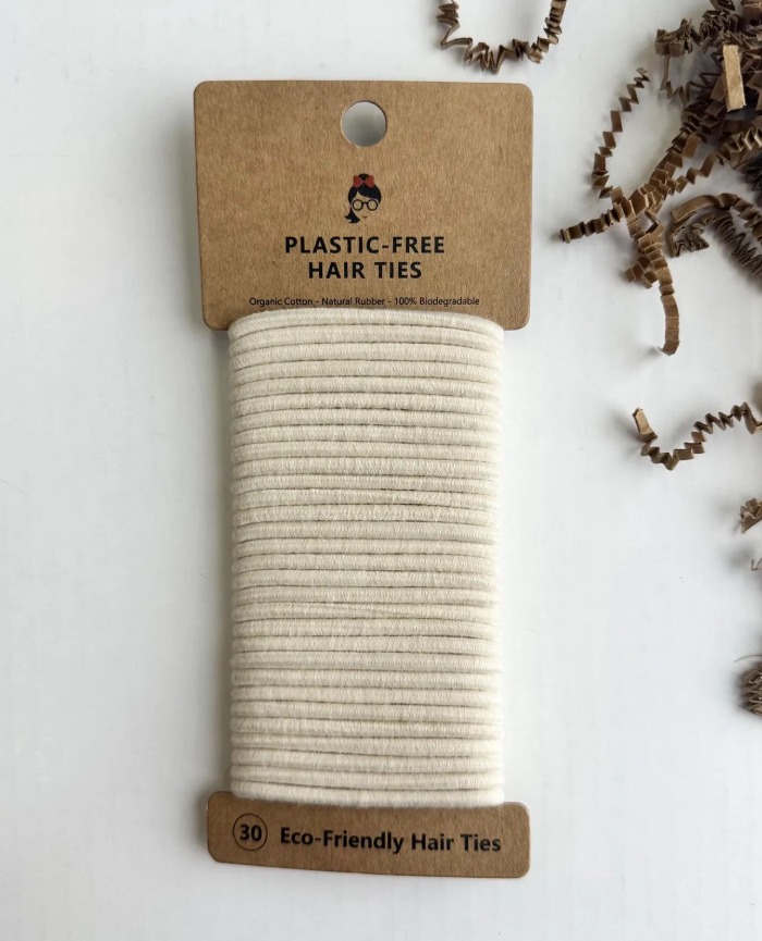 Plastic-free organic cotton hair ties - beige